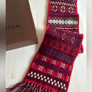 LOUIS VUITTON Rare Runway 100% thick Cashmere 7 FT Fair isle Intarsia Scarf 🧣